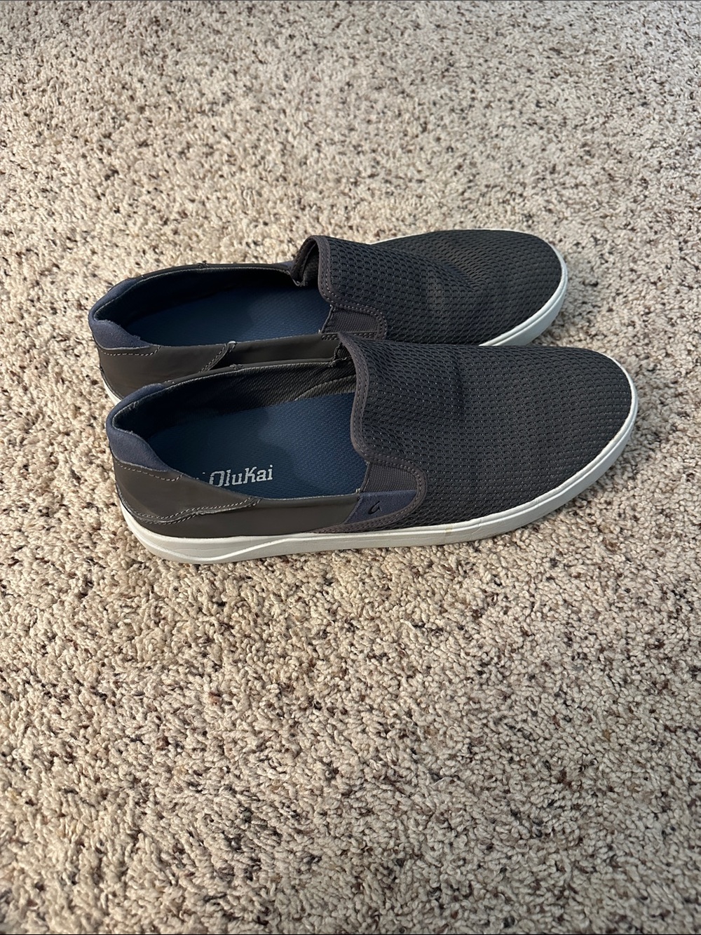 OluKai Men's Black Slip-On Mesh Loafers with White Sole size 12